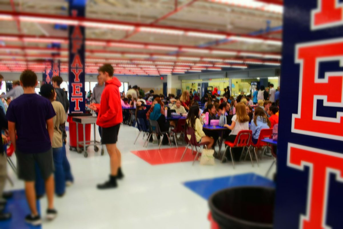 Lafayette students eat and talk during second lunch on September 25, 2025.