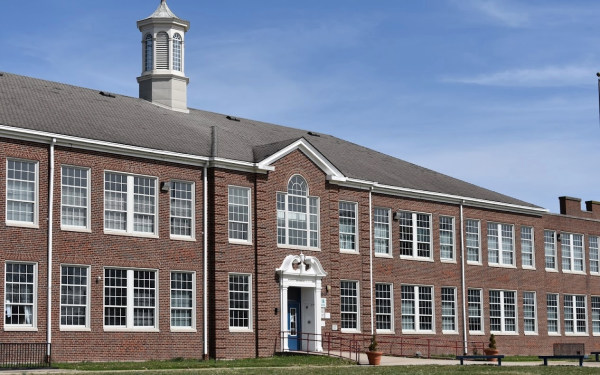 Photo taken of Lafayette High School, 2025. It shows the spire that is often featured on Lafayette merch.