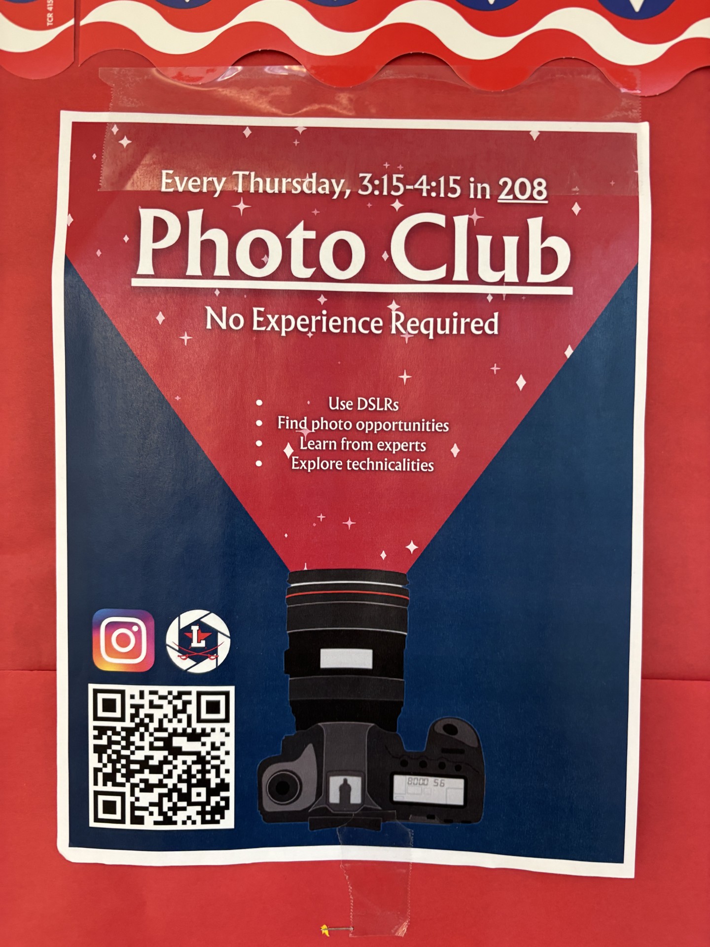 This photo shows a paper with details about the Photo Club posted on a bulletin board in the hallway. It was taken on Jan. 22, 2026