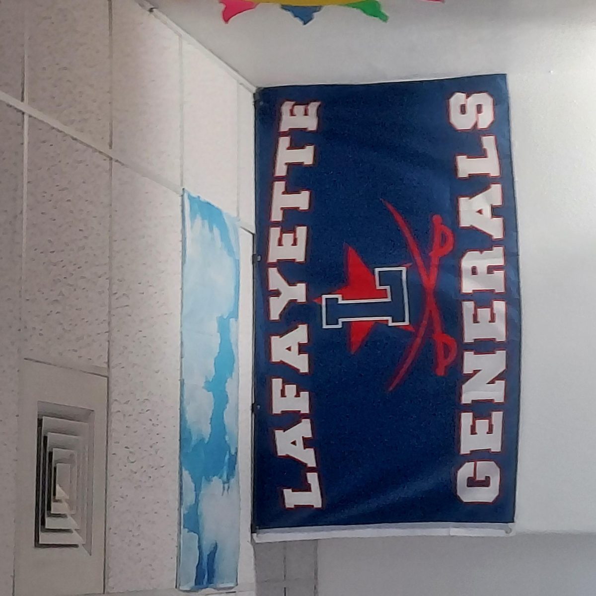 The Lafayette Generals flag hanging  in Room 212 at Lafayette High School on May 26, 2026.